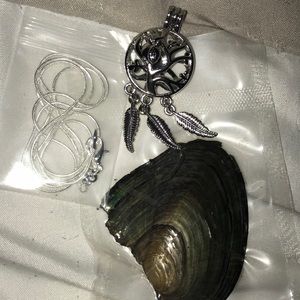 Owl dreamcatcher cage with chain and oyster